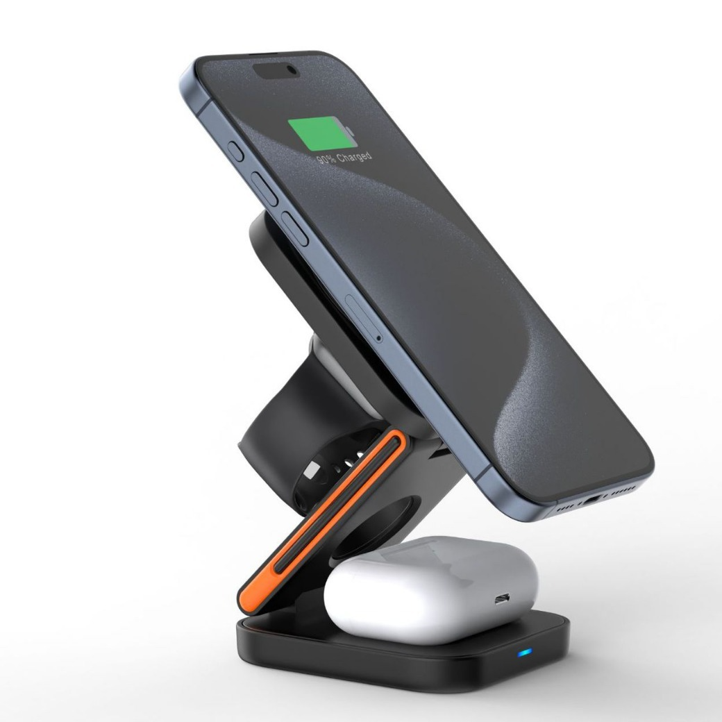 3-in-1 Folding Wireless Charger — Phone, Watch & Earbuds at Once