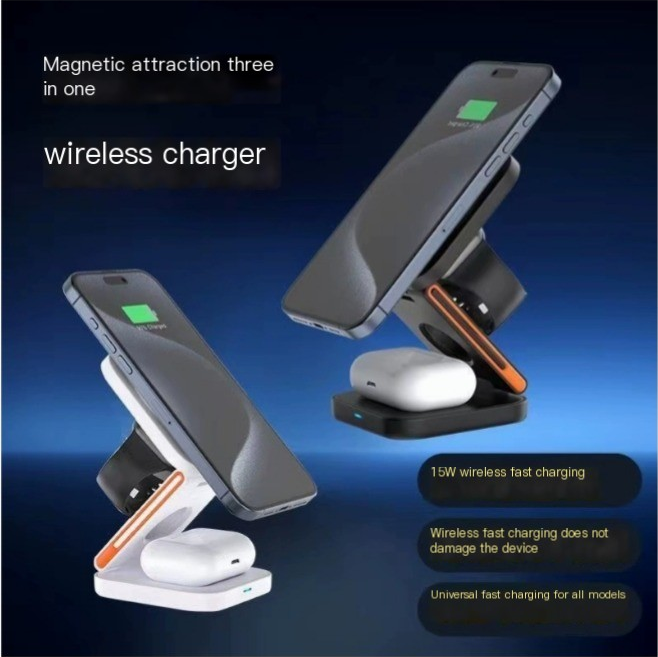 3-in-1 Folding Wireless Charger — Phone, Watch & Earbuds at Once